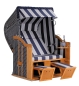 Preview: Gartenstrandkorb Classic Halbliegemodell, 2-Sitzer, PVC-Kunststoffgeflecht blau mit weißen Nadelstreifen Stoff-Dessin: 118