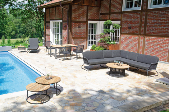 Casa di Campo Poison Lounge Tisch 100 cm rund mit Teakplatte